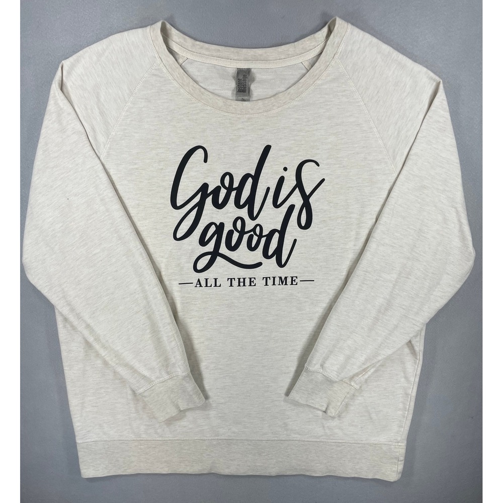 Instant Message Graphic Sweatshirt Women Plus 2X Oatmeal God Is Good Raglan